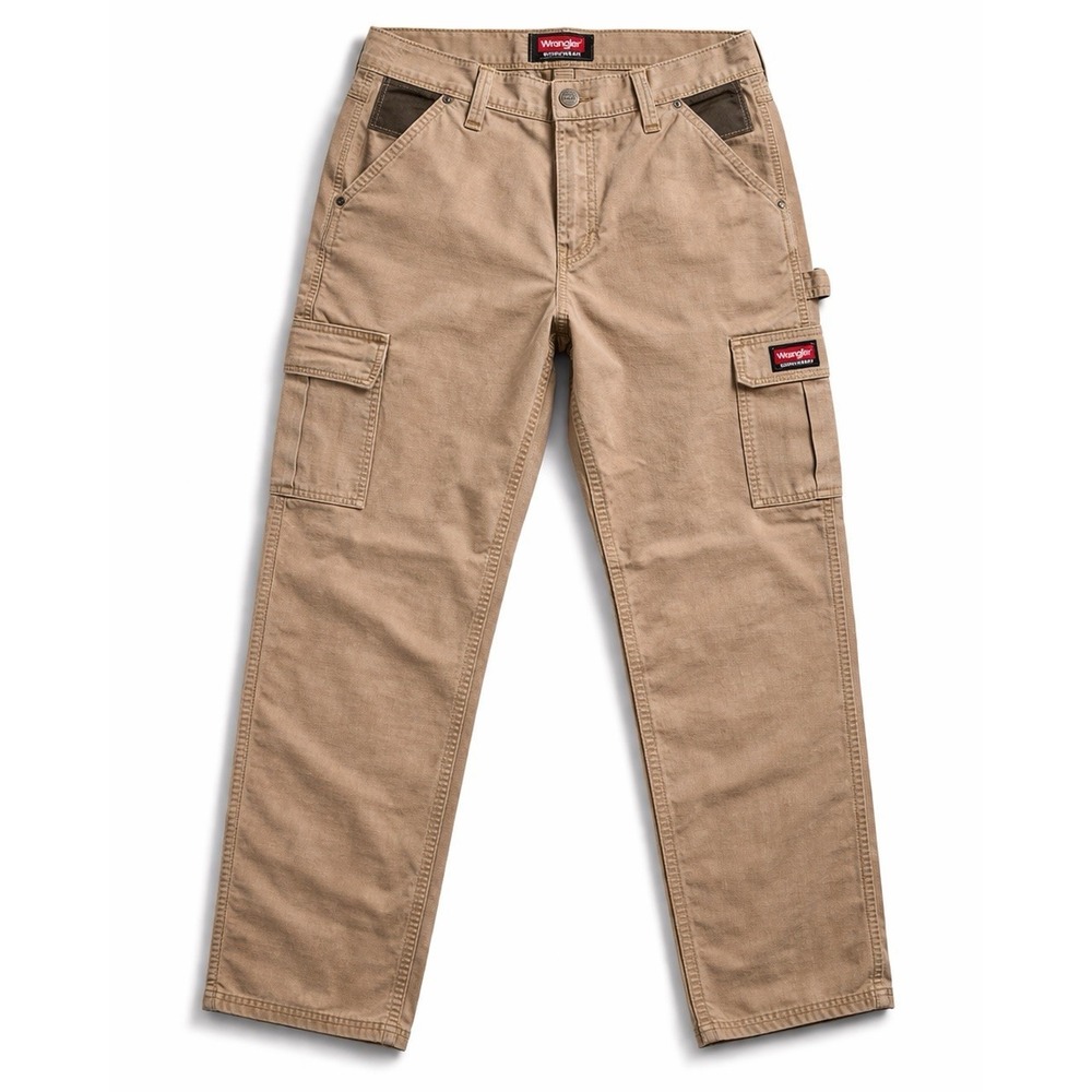 Wrangler Cargo Pants Mens 32x32 Khaki Workwear Utility Outdoor Cotton